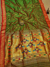 Indiehaat | Double Pallu Paithani Silk Saree Green
