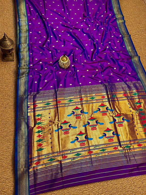 Indiehaat | Double Pallu Paithani Silk Saree Purple