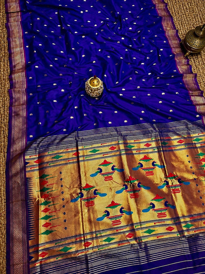 Rajshree Double Pallu Paithani Silk Saree Indigo Blue
