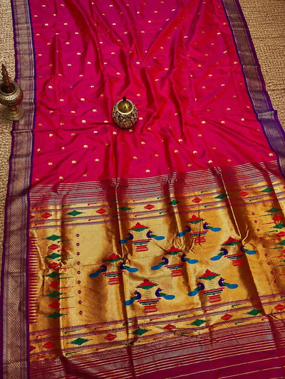 Rajshree Double Pallu Paithani Silk Saree Magenta Pink