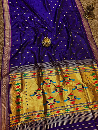 Rajshree Double Pallu Paithani Silk Saree Indigo