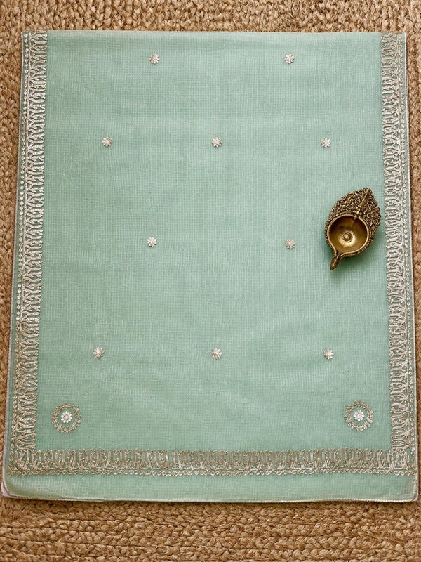 Indiehaat | Kota Doria Saree Gota Patti Saree Green