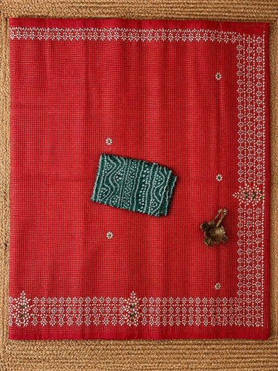 Indiehaat | Kota Doria Gota Patti Saree Red