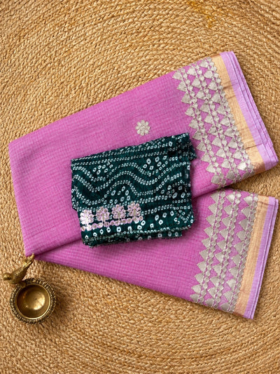 Madhuri Kota Doria Gota Patti Saree Fuchsia Pink