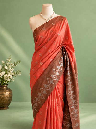 Kiara Pure Kota Silk Jacquard Weaving Saree Rust Orange