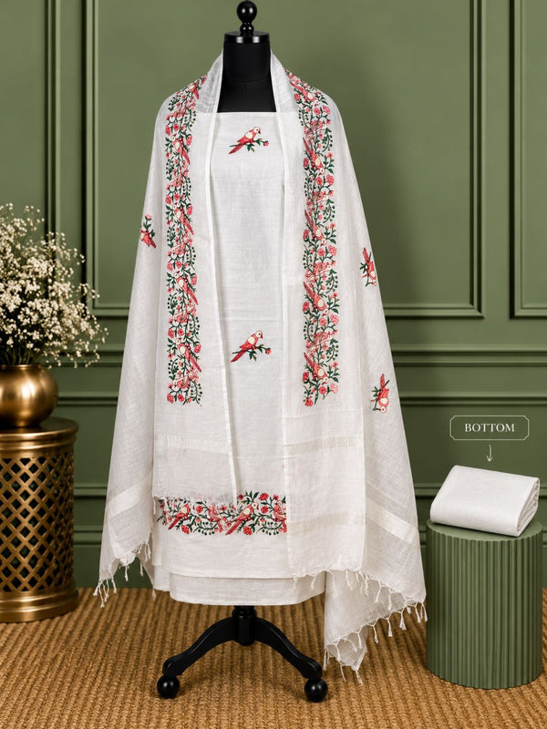 Indiehaat | Pure Linen Embroidered Suit Set White