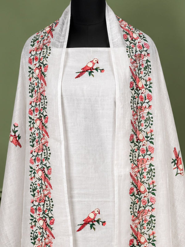 Indiehaat | Pure Linen Embroidered Suit Set White