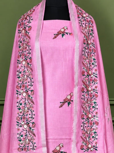 Indiehaat | Pure Linen Embroidered Suit Set Pink