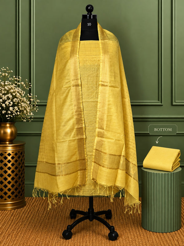 Indiehaat | Kota Silk Zari Woven Three Piece Suit Yellow