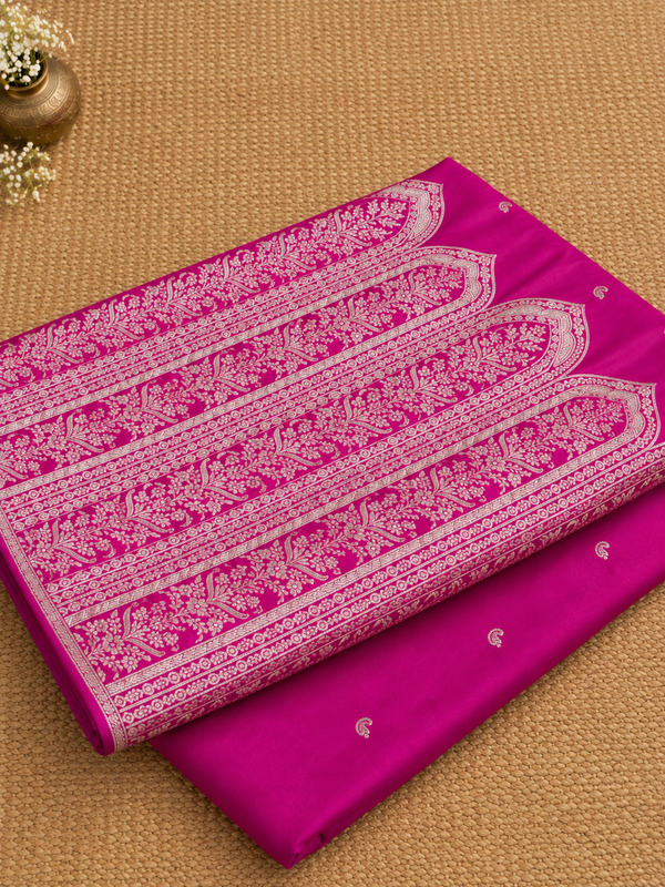 Indiehaat | Mashru Banarasi Silk Saree Pink | Brocade Weaving
