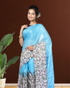 Half Dye Half Print Kota Silk Saree Summer Sky Blue