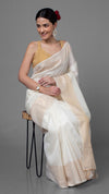 Silkmark Muga Tussar Silk White Saree