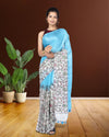 Half Dye Half Print Kota Silk Saree Summer Sky Blue