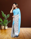 Half Dye Half Print Kota Silk Saree Summer Sky Blue