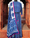 Indiehaat | Cotton Lehanga Blue Blockprinted Mulmul Dupatta