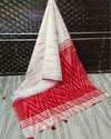 Tranquil Ikkat Slub Linen Handloom White Saree