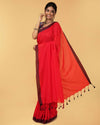 Pure Handloom Mul Cotton Red Saree 120 Count (Without Blouse)-Indiehaat