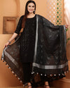 Indiehaat | Pure Cotton Black Ikkat Dupatta