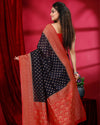 Indiehaat | Banarasi Khaddi Georgette Black & Red Saree