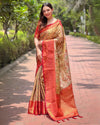 Indiehaat | Dharmavaram Silk Zari Woven Golden & Red Saree