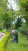 Bansbara Silk Saree Deep Moss Green Color Embroidered with running blouse-Indiehaat