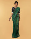 Dreamy Pure Linen Kantha Work Saree Spectra Green