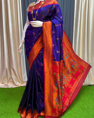 Indiehaat | Paithani Silk Meenakari Buti Embroidery Saree Violet