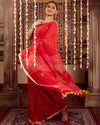 Indiehaat | Mul Cotton Jamdani Weaving Red Saree