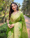 Indiehaat | Organza Floral Rainbow Zari Woven Green Saree