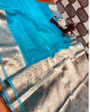 Color-Rich Banarasi Silk Linen Blue Handloom Saree