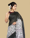 Half Dye Half Print Kota Silk Saree Black & White