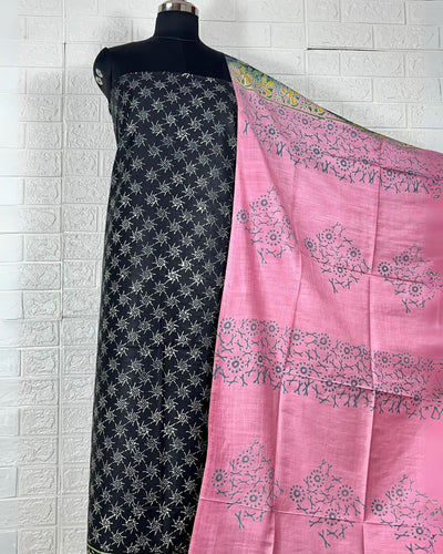 Katan Silk Surreal Blockprint Black Suit