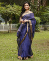 Indiehaat | Maheshwari Silk Saree  Royal Blue Color Check Design with Running Blouse