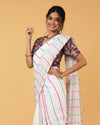 Vibrant Pure Linen Kantha Work Saree Off White