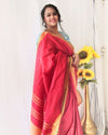 Ornate Handwoven Pure Linen Red Saree