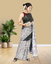 Half Dye Half Print Kota Silk Saree Black & White