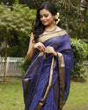 Indiehaat | Maheshwari Silk Saree  Royal Blue Color Check Design with Running Blouse