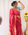 Ornate Handwoven Pure Linen Red Saree