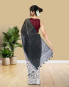 Half Dye Half Print Kota Silk Saree Black & White