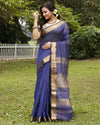 Indiehaat | Maheshwari Silk Saree  Royal Blue Color Check Design with Running Blouse