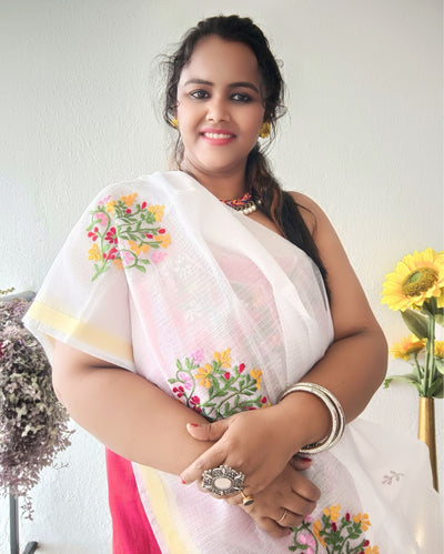 Kota Doria Red Suit Material 2 Piece Embroidered (Only Top and Dupatta)-Indiehaat