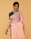 Whispering Pure Linen Kantha Work Peach Saree