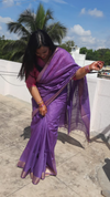 Katan Silk Purple Saree Striped Design with Running Blouse Handcrafted-Indiehaat