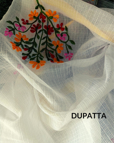 Kota Doria Red Suit Material 2 Piece Embroidered (Only Top and Dupatta)-Indiehaat