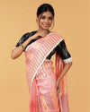 Whispering Pure Linen Kantha Work Peach Saree