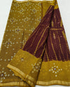 Indiehaat | Kota Cotton Bandhej Shibori Saree Maroon & Mustard