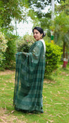 Bansbara Silk Saree Deep Moss Green Color Embroidered with running blouse-Indiehaat