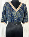 Crepe Silk Stitched Blouse Dark Blue Color Bandhej Design - IndieHaat