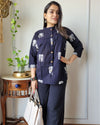 Indiehaat | Kanchi Cotton Peplum Tops Navy Blue BlockPrinted