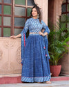 Indiehaat | Festive Fusion Lehanga Choli Set Deep Indigo BlockPrinted